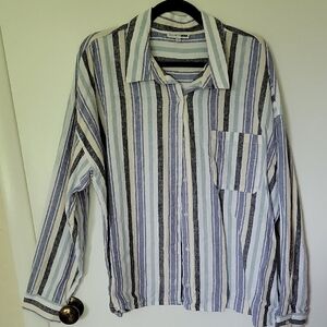 Fashion Nova Blue Striped Long Sleeve Shirt